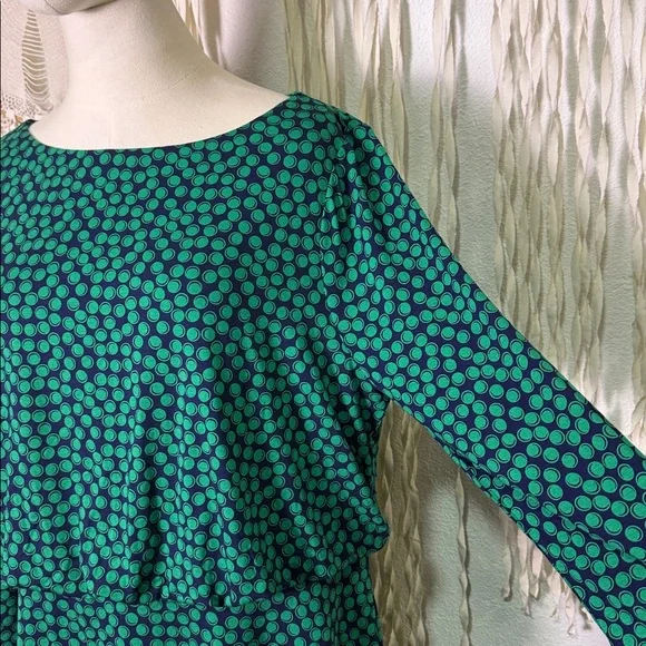 Boden NWT Green and Navy Polka Dot Dress Size 14R - Picture 5 of 12